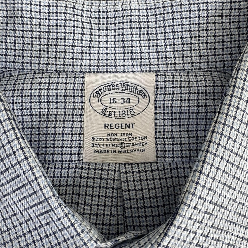 Brooks Brothers Dress Shirt Mens 16-34 Regent Non-Iron Blue Micro Check Business - Picture 2 of 7